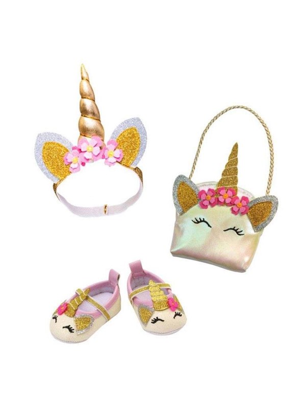 Heless poppen accessoires eenhoorn set - glitter tas haarband ballerina's 30-34cm.