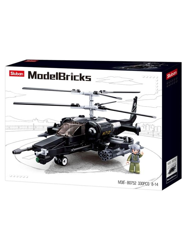 Sluban ModelBricks Gevechtshelikopter bouwspeelgoed – Constructiespeelgoed – bouwset met 330 bouwstenen – M38-B0752 – vanaf 8 jaar