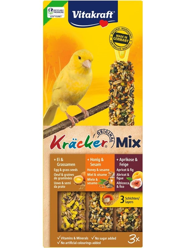 Vitakraft Kräcker Trio Mix kanarie - honing, ei & fruit - 3 stuks