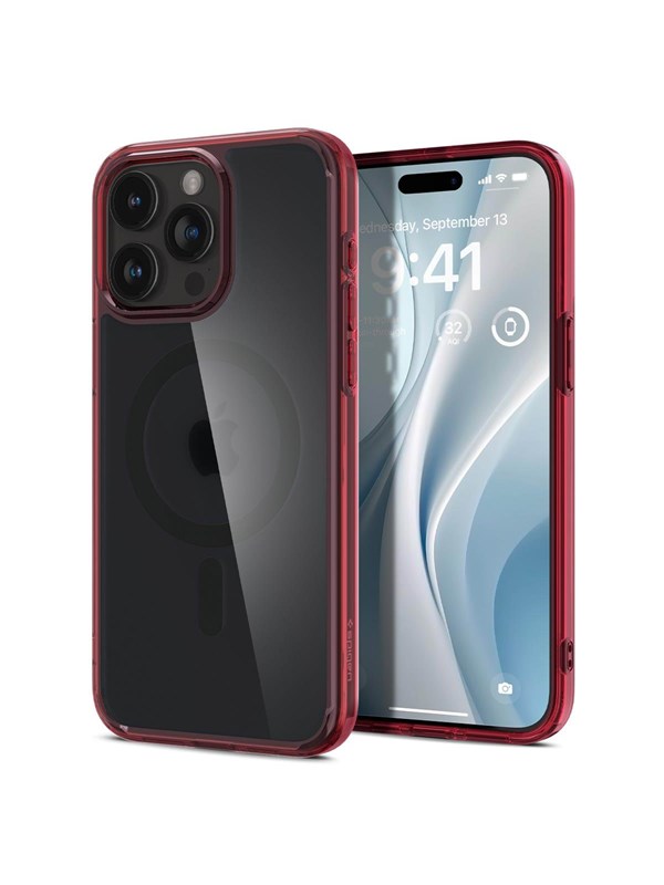 Spigen Ultra Hybrid - Hoesje Geschikt voor Apple iPhone 15 Pro - Compatibel met MagSafe - Back Cover Rood