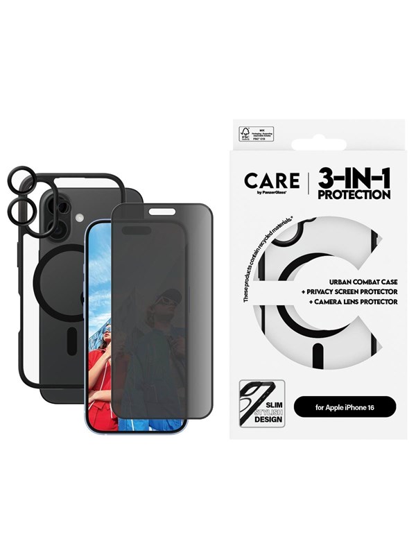 CARE by PanzerGlass Flagship 3-in-1 Privacy Bundle iPhone 16