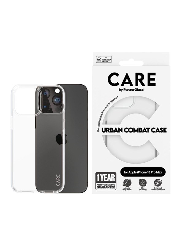 CARE by PanzerGlass Flagship Case Transparent Urban Combat w. Clear Frame iPhone 15 Pro Max