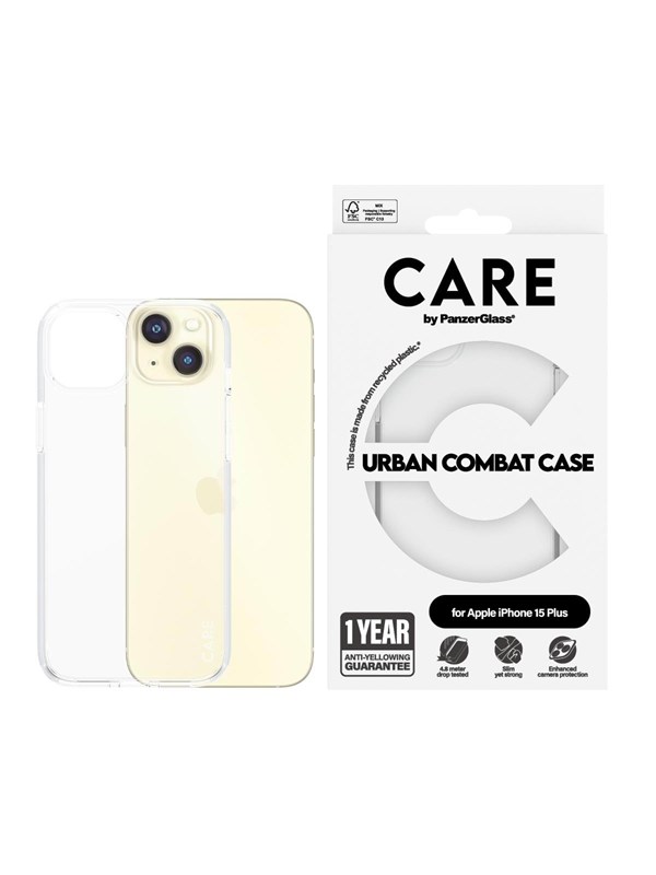 CARE by PanzerGlass Flagship Case Transparent Urban Combat w. Clear Frame iPhone 15 Plus