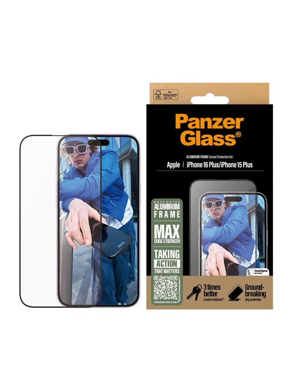 PanzerGlass Screenprotector geschikt voor Apple iPhone 16 Plus Glazen | PanzerGlass Ultra-Wide Fit Screenprotector - Case Friendly + Installatie Frame