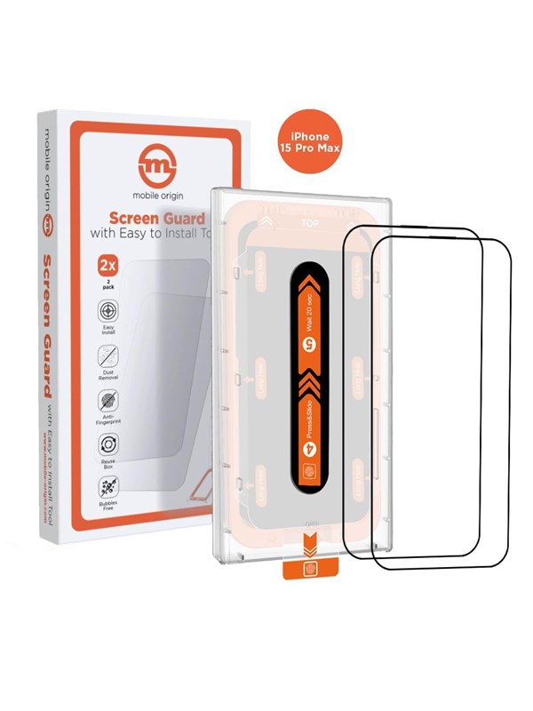 Mobile Origin Oranje Screen Guard Voor Iphone 15 Pro Max Met Handige Applicator, 2 Stuks