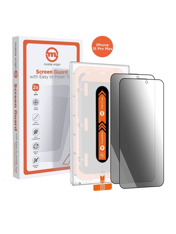 Mobile Origin Privacy Screen Guard Voor Iphone 15 Pro Max Met Handige Applicator, 2 Stuks