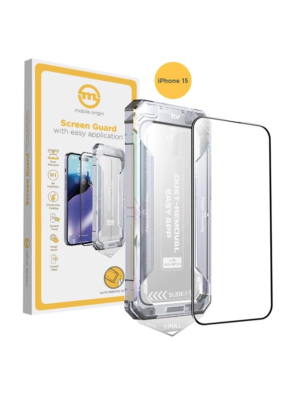Mobile Origin Yellow Screen Guard iPhone 15 with easy application
