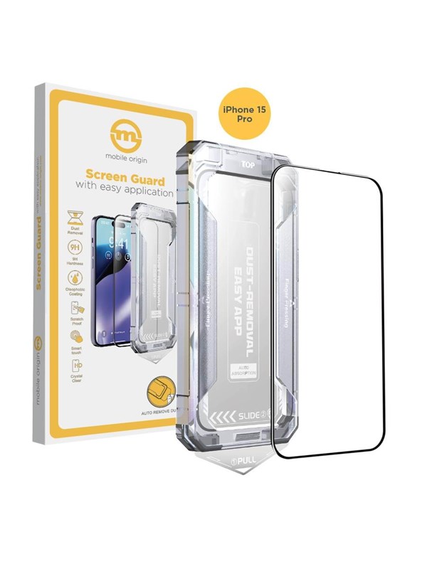 Mobile Origin Yellow Screen Guard iPhone 15 Pro with easy application