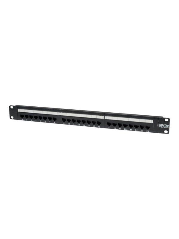 Tripp Lite 24-Port Cat6 Cat5 Patch Panel Feed Through Rackmount 568A/B RJ45 1URM TAA - patch panel - 1U - 19"