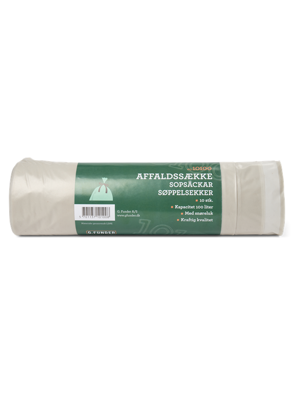 G.Funder Garbage bags with drawstring closure 100 liters 10 bags per roll clear plastic - heavy-duty quality