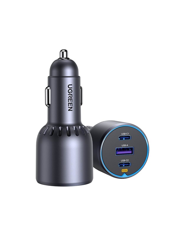 UGREEN Snellader voor auto, 3 poorten, 75 W, grijs