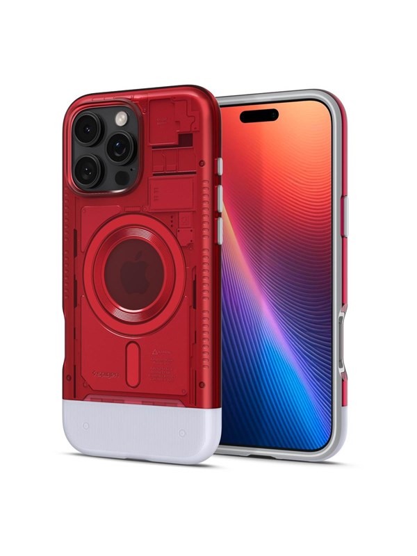 Spigen Classic C1 MagFit Hoesje Geschikt voor Apple iPhone 16 Pro - Compatibel met MagSafe - Retro Back Cover - Rood