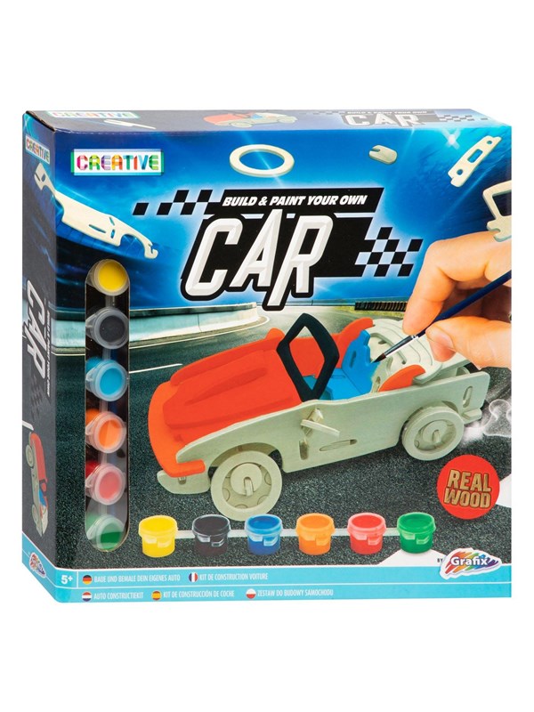 Grafix Auto Constructiespeelgoed - Houten bouwpakket | Inclusief verf | Knutselpakket voor kinderen | Houten voertuigen bouwen