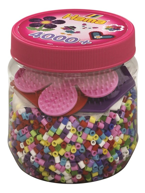 Hama - Strijkkralen in een Ton – 4000 Kralen met 3 Grondplaten – Roze – Creatief Speelplezier