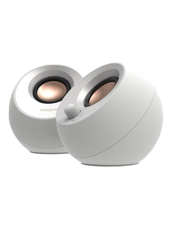 Creative Pebble V3 Luidspreker voor PC en laptops (Wit) - Bluetooth 5.3, AUX, USB-C met meegeleverde USB-C naar USB-A converter