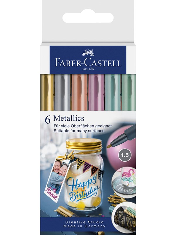 Filzstift Faber-Castell Metallic, sortiert, Blister mit 6 Stück