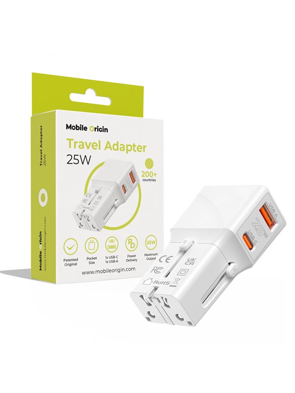 Mobile Origin Travel adapter 25W - EU/US/UK/AU - white