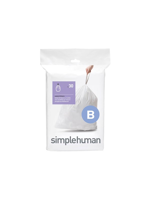 Simplehuman Code B op maat gemaakte vuilniszakken, verpakking van 30, wit