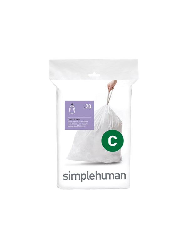Simplehuman Code C op maat gemaakte vuilniszakken, verpakking van 20, wit
