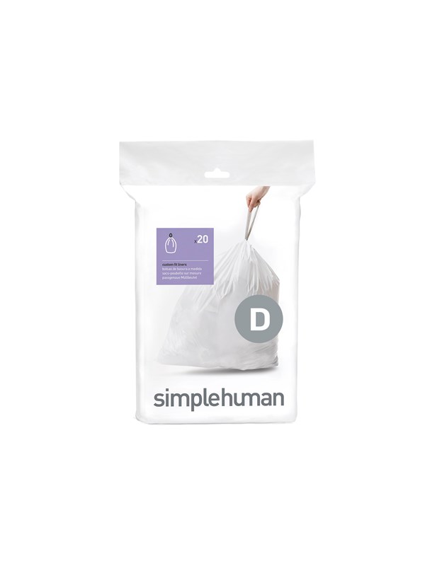 Simplehuman Code D op maat gemaakte vuilniszakken, verpakking van 20, wit
