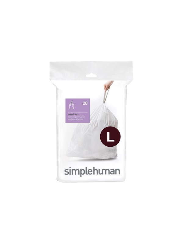 Simplehuman Code L op maat gemaakte vuilniszakken, verpakking van 20, wit