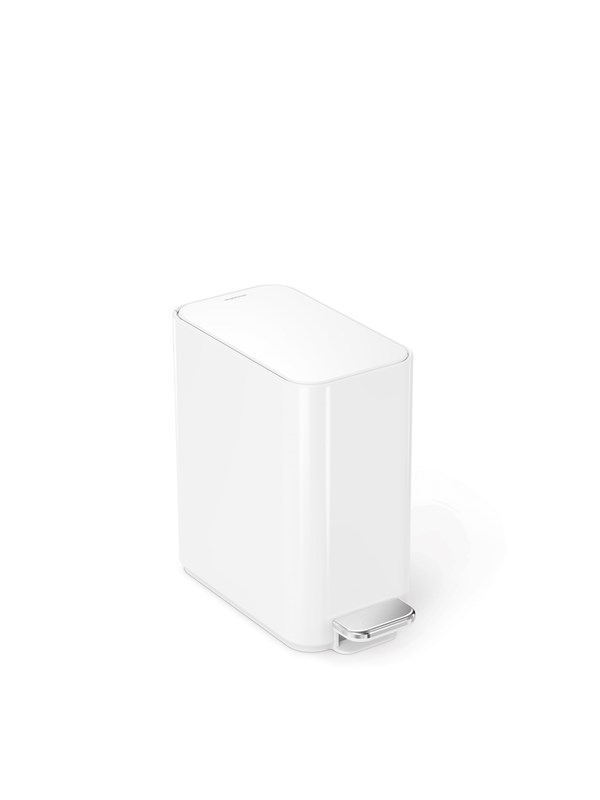 Simplehuman 5L slanke pedaalemmer, wit roestvrij staal