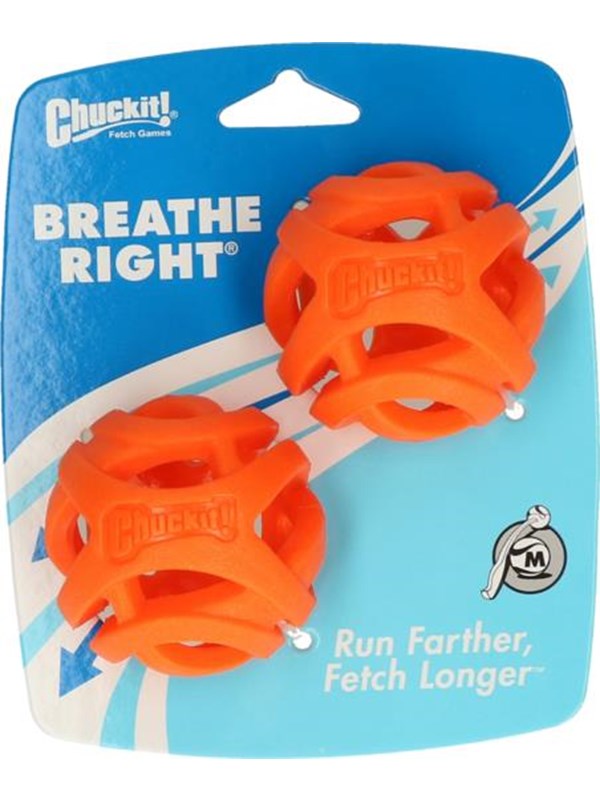 Chuckit! Breathe Right Fetch Ball - Hondenspeelgoed - Hondenbal - Drijvend - Medium - Ø6 cm - Oranje - 2 Stuks