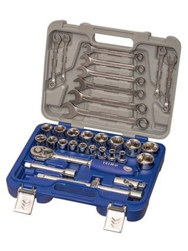 VAERK Socket wrench set 1/2" 33 parts 8-19mm ring spanners 8-32mm 1/2" sockets 1/2" ratchet wrench 1/2" extension 125+250mm 1/2" cardan joint 1/2" slide