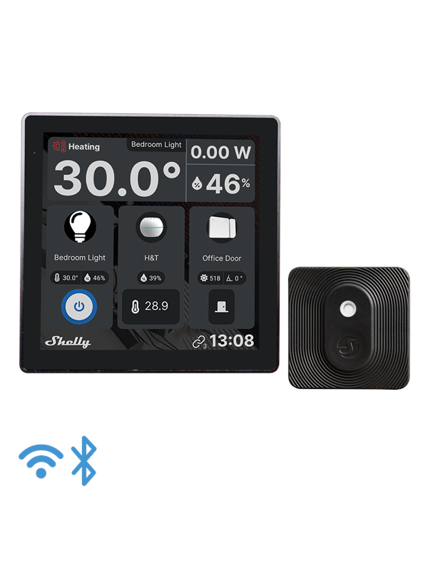 Shelly Wall Display Black + BLU H&T Black - WiFi touch screen