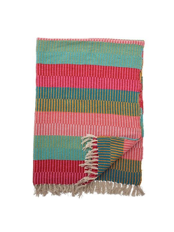 Bloomingville - Plaid Isnel - 160x130cm - groen, roze, blauw gestreept - gerecycled katoen