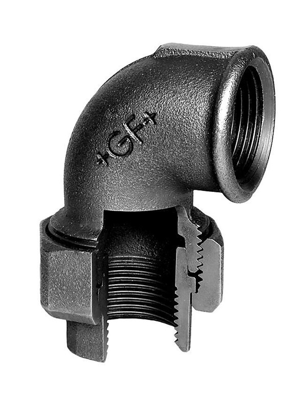 +GF+ angle union 90° black 2'' socket-socket