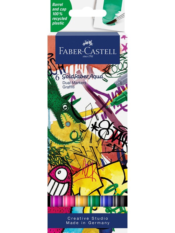 Faber-Castell - Duo aquarelmarker Goldfaber - set 6 stuks Graffiti - brush / 0,6mm - FC-164525