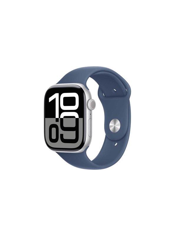 Apple Watch Series 10 GPS + Cellular 46mm - Silver Aluminium Case with Denim Sport Band - S/M