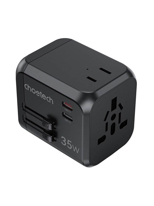 Choetech - 35W Snellader - Oplader met USB C en A - Wereldstekker - Reisstekker - Zwart