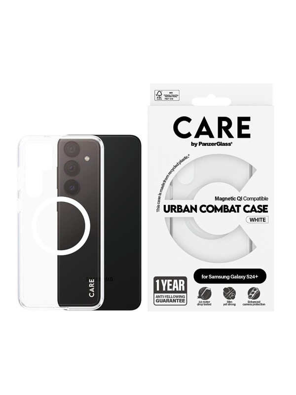 CARE by PanzerGlass Flagship Case Transparent Urban Combat w. White QI Compatible Samsung Galaxy S24+