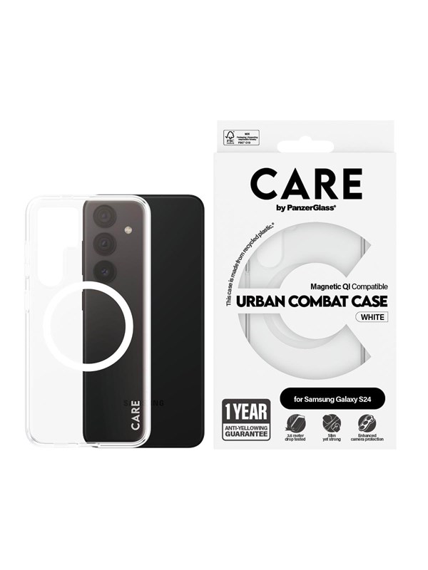 CARE by PanzerGlass Flagship Case Transparent Urban Combat w. White QI Compatible Samsung Galaxy S24