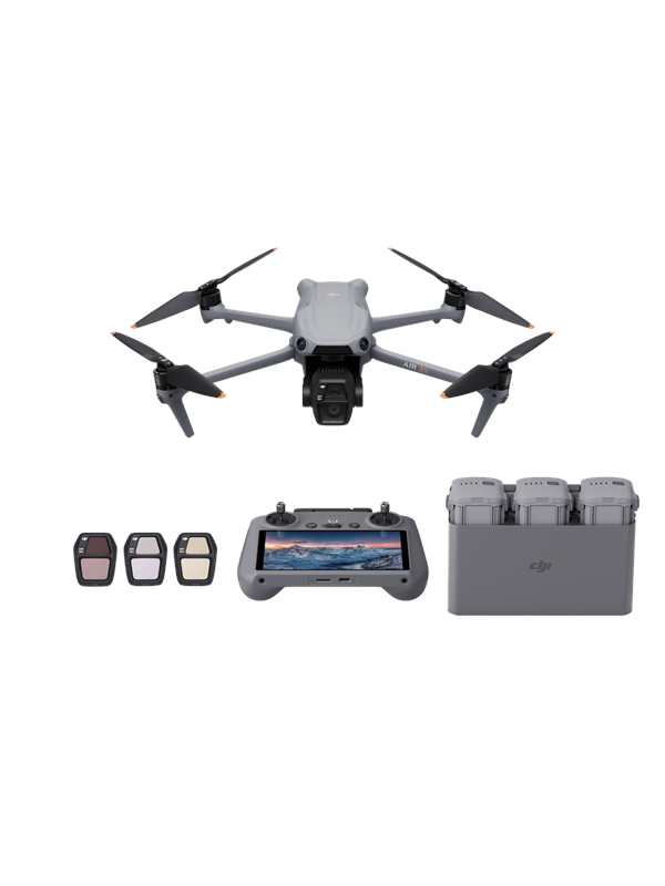 DJI Air 3S Fly more combo (afstandsbediening met RC 2-schermen), drone met 2,54 cm CMOS-groothoek- en medium telecamera voor volwassenen, 4K/60fps,