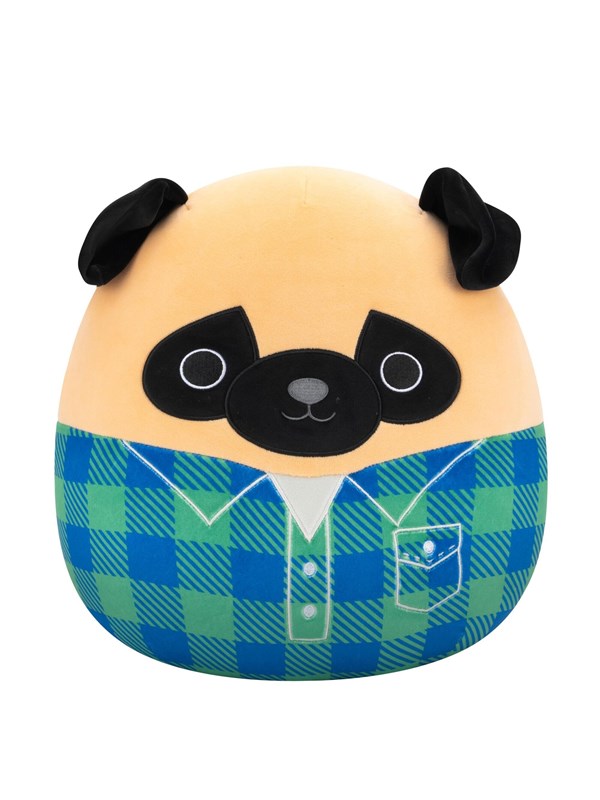 Squishmallows - Prince - Brown Pug in Green and Blue Flannel Shirt 30cm pluche