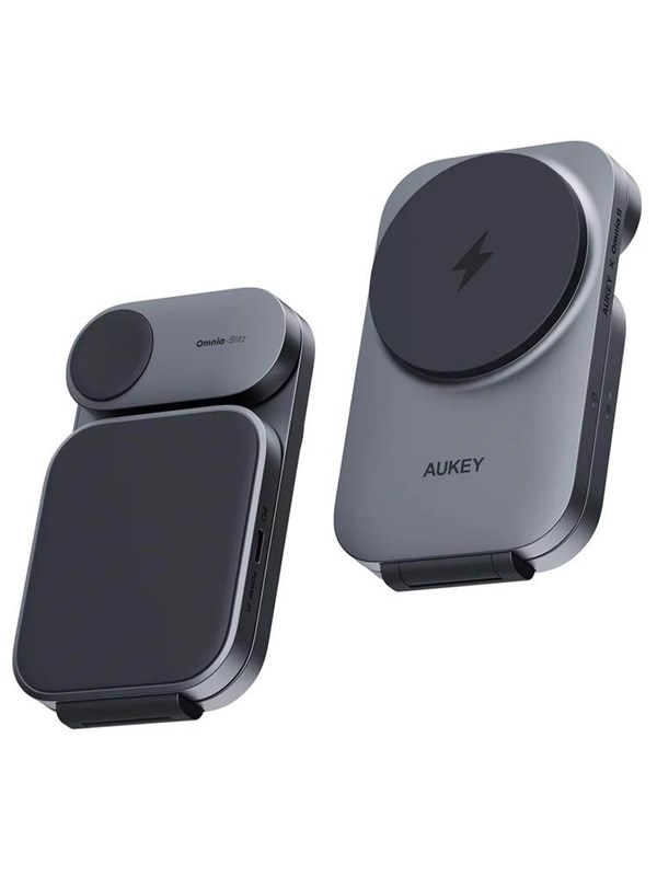 Aukey 3-in-1 Draadloze Oplader-LC-MC312-15W Qi Oplaadstation - Geschikt voor MagSafe, Apple Watch -Smartphone & Oortjes