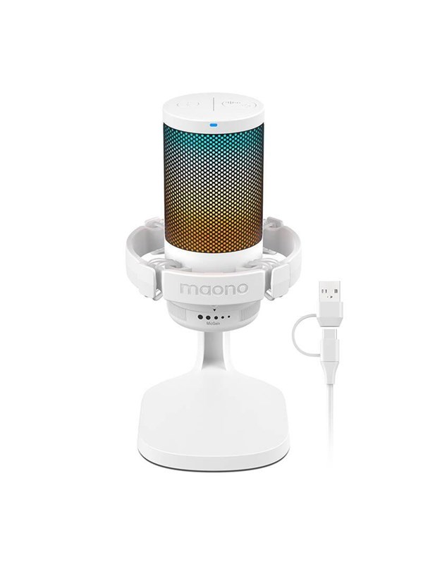 Maono DGM20 - Professionele USB Microfoon - RGB Gaming Microfoon - Studiokwaliteit Geluid - Cardioïde Richting - Voor Podcast - Streaming - Opnames - Wit