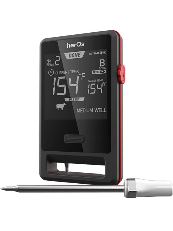 herQs - Pin PRO - BBQ thermometer – Vleesthermometer – incl. 2 draadloze sondes - barbecue thermometer met App – tot 500°C – Bluetooth