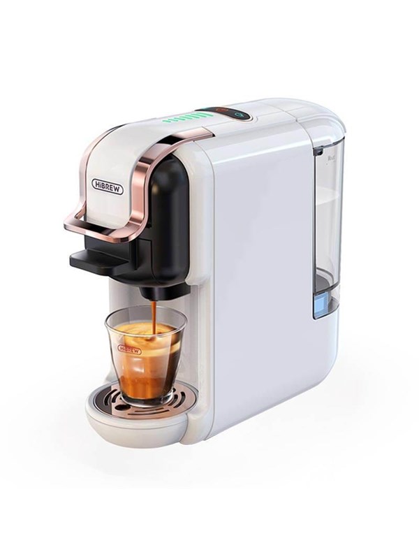 HiBREW H2B 5 in 1 Koffiezetapparaat (Wit)- 5-in-1 Compatibel met Pods en Espressopoeder-Koude/Warme Modus & LED-bereidingsindicator-19 Bar Drukafzuiging -Compact Ontwerp & Kopjesmaat Tips-Energiebesparing & Anti-Droog Bescherming