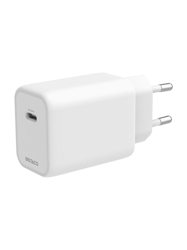 Deltaco USB-C GaN Wall Charger 67W | 1x USB-C | Samsung SFC 45W | PPS + PD | White