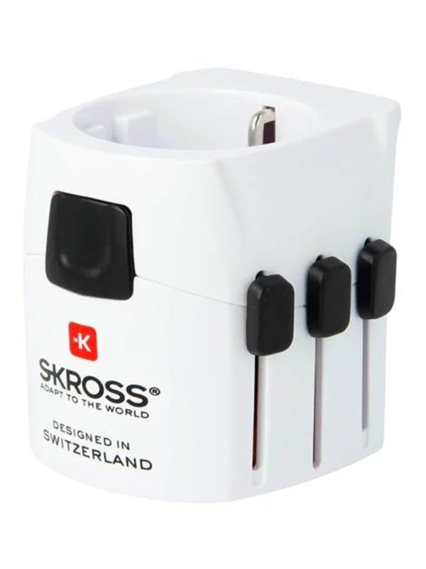 SKROSS Pro Light World Travel Adap. with Ground Plugs, white, with out Schuko Top (no Swiss/Italy)