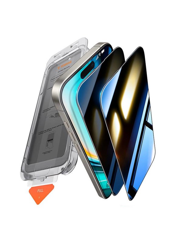 TORRAS Install Master Geschikt voor Apple iPhone 16 Pro - Privacy Glass - Screen Protector met Montage Frame - Gemakkelijke Installatie - Volledig Dekkend - Privacy Filter