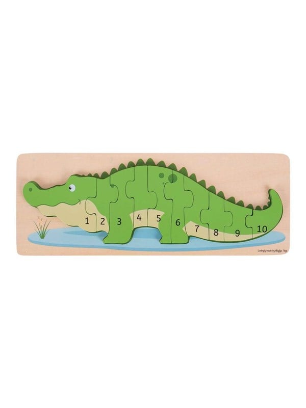 Bigjigs Wooden Counting Puzzle Crocodile 10 pcs. Hout