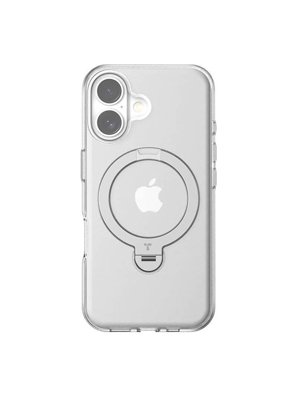 TORRAS UPro Ostand Spin Hoesje Geschikt voor Apple iPhone 16 - Compatibel met MagSafe - 360° Draaibare Magnetische Standaard - Back Cover Kickstand Ring - Transparant