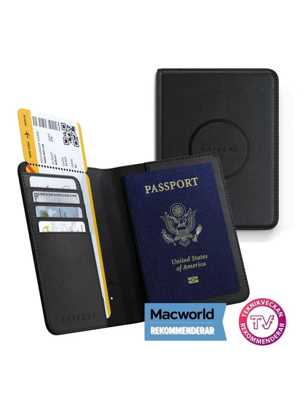 Satechi FindAll Vegan-Lederen Paspoorthoesje met FindMy – Uitgerust met Find My Technologie – Biedt RFID-Bescherming – Mogelijkheid tot Draadloos Opladen - Zwart