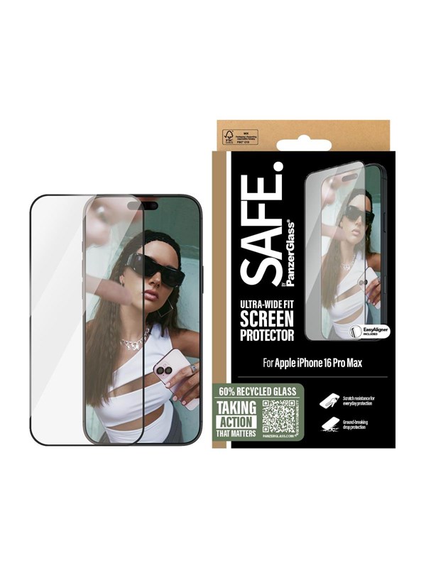 SAFE by PanzerGlass Screen Protection w. Black Frame iPhone 16 Pro Max | Ultra-Wide Fit