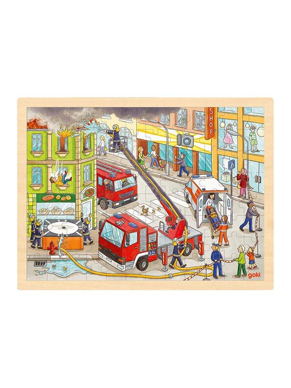 Puzzel: BRANDBESTRIJDING 40x30x0,8cm, 96-delig, hout, 3+